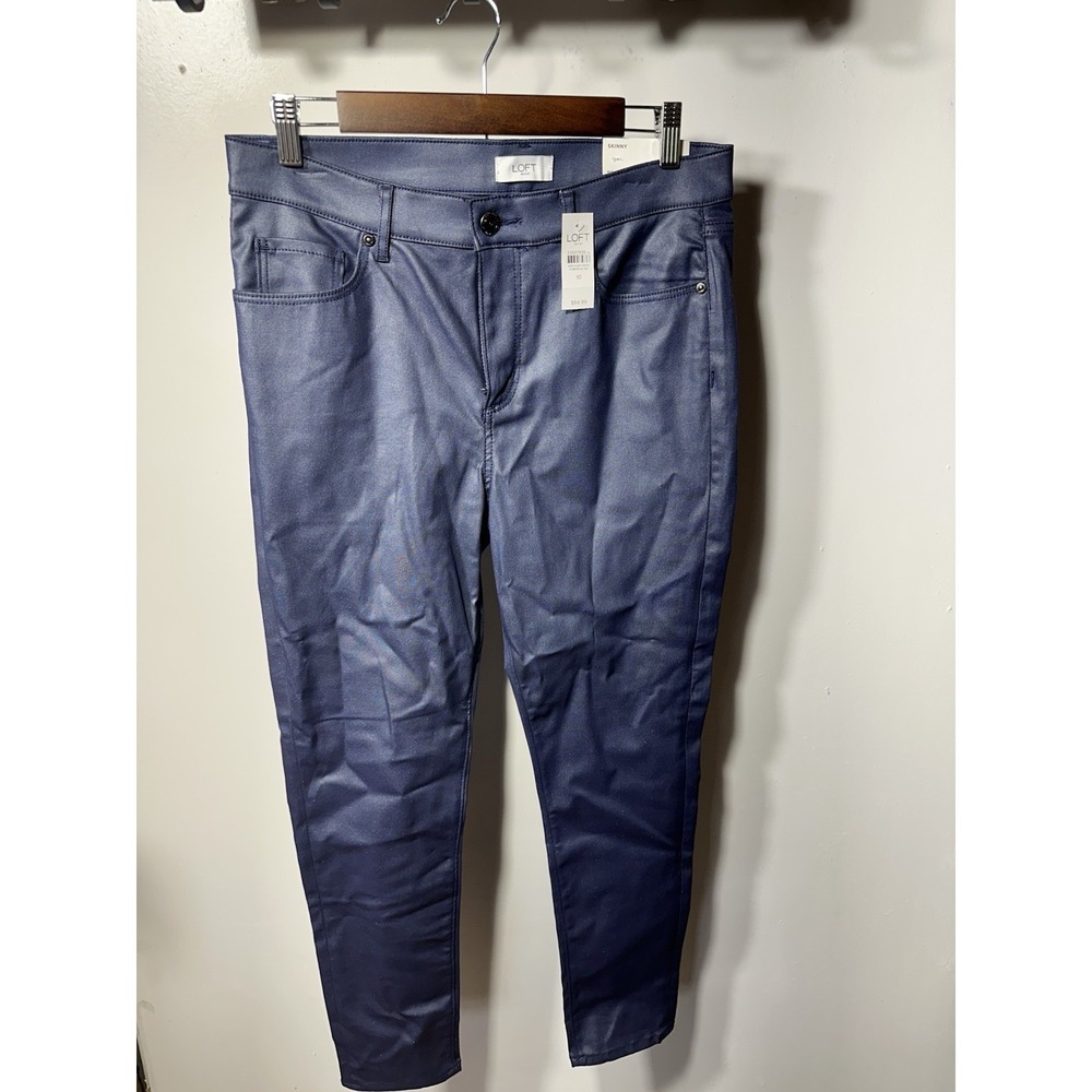 NWT Loft Outlet Womens Size 10 Faux Leather Mid Rise Skinny Blue Pants